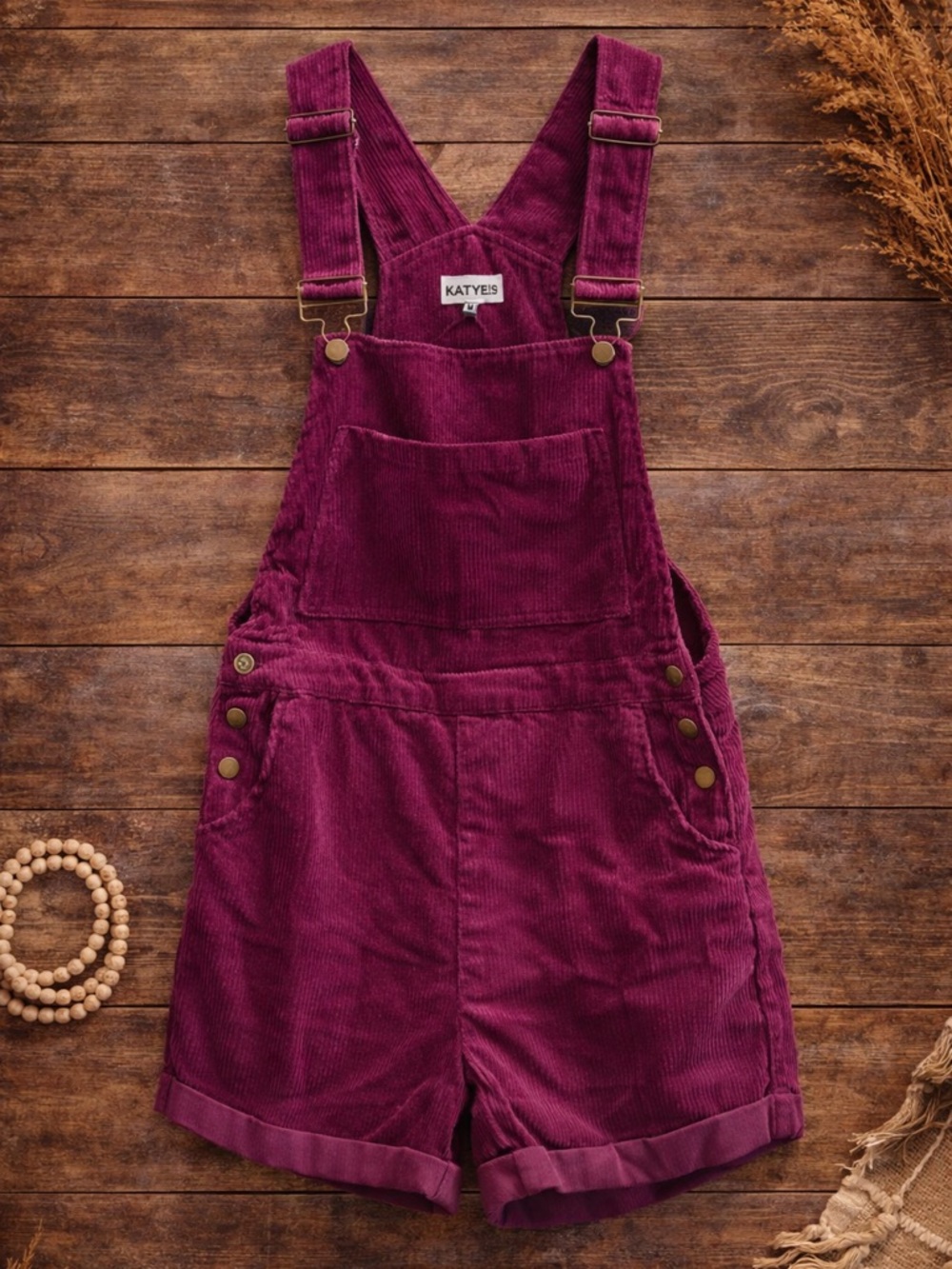 KATYE'S Plum Corduroy Short Overalls